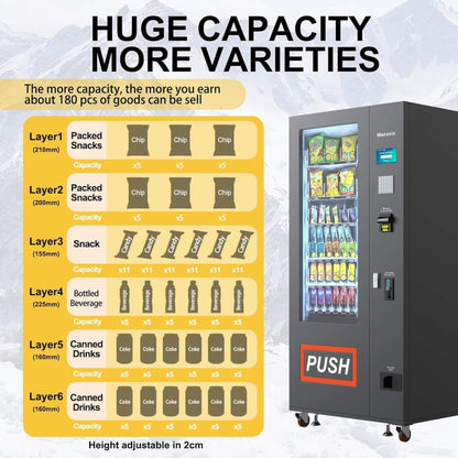 36-Slot Commercial Refrigerated Snack Drink Vending Machine with Bill And Coin Acceptor