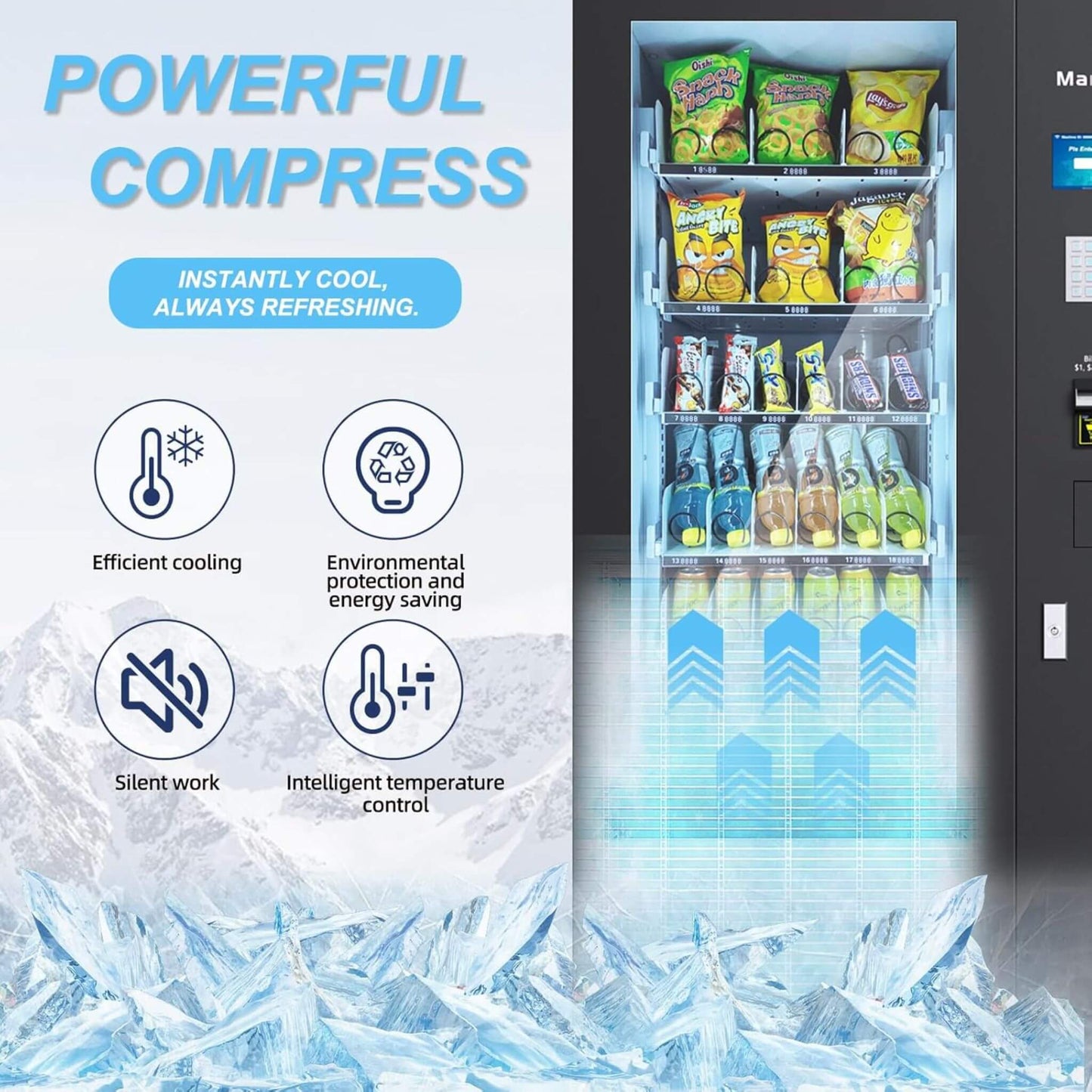 36-Slot Commercial Refrigerated Snack Drink Vending Machine with Bill And Coin Acceptor