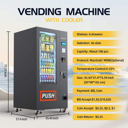 36-Slot Commercial Refrigerated Snack Drink Vending Machine with Bill And Coin Acceptor