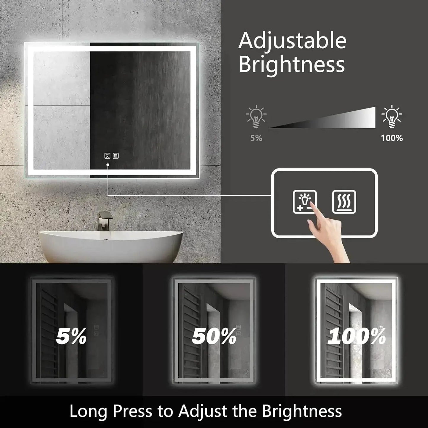 20" x 28"  Inch Center Glow LED Bathroom Mirror