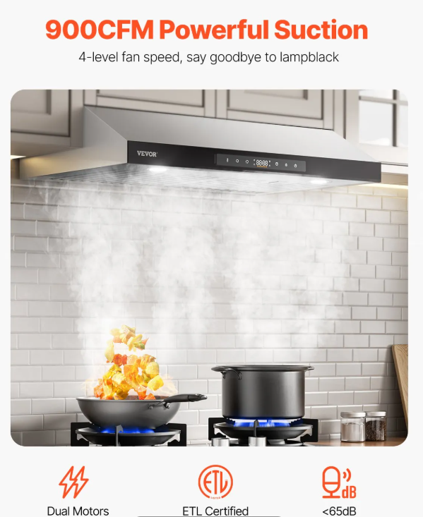 36" Under Cabinet Range Hood Vent Hood 900CFM Gesture & Touch Control