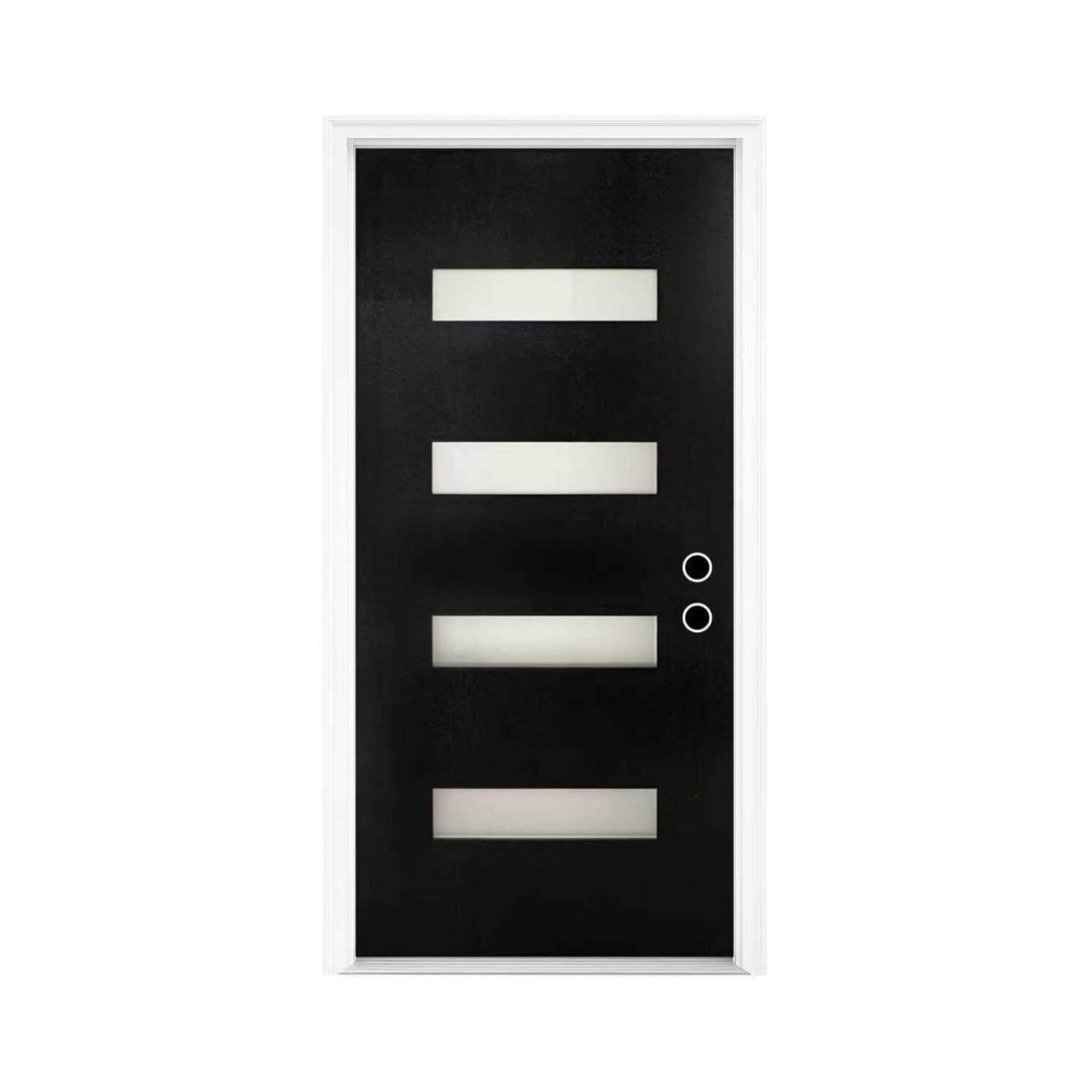 36" x 80" Inch Nuvia Contemporary Frosted Glass Fiberglass Left Inswing Front Door with 6-9/16 White Vinyl Frame