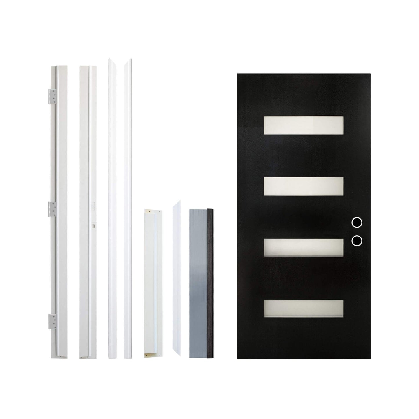 36" x 80" Inch Nuvia Contemporary Frosted Glass Fiberglass Left Inswing Front Door with 6-9/16 White Vinyl Frame