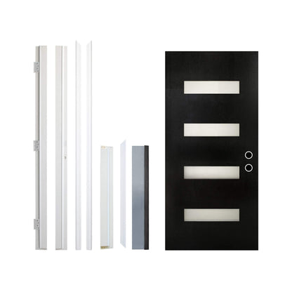 36" x 80" Inch Nuvia Contemporary Frosted Glass Fiberglass Left Inswing Front Door with 6-9/16 White Vinyl Frame