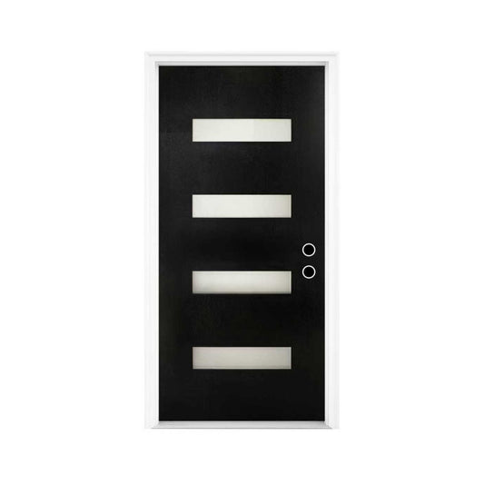 36" x 80" Inch Nuvia Modern Black Left Inswing Fiberglass Entry Door with 4-9/16 White Vinyl Frame