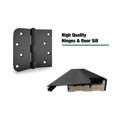 36" x 80" Inch Nuvia Modern Black Left Inswing Fiberglass Entry Door with 4-9/16 White Vinyl Frame