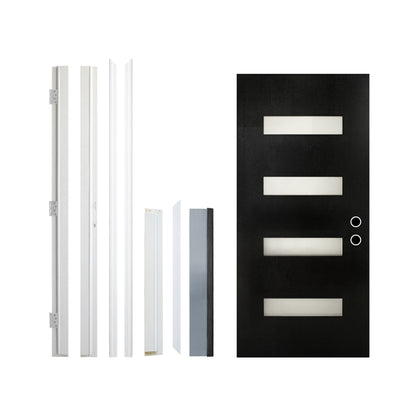 36" x 80" Inch Nuvia Modern Black Left Inswing Fiberglass Entry Door with 4-9/16 White Vinyl Frame