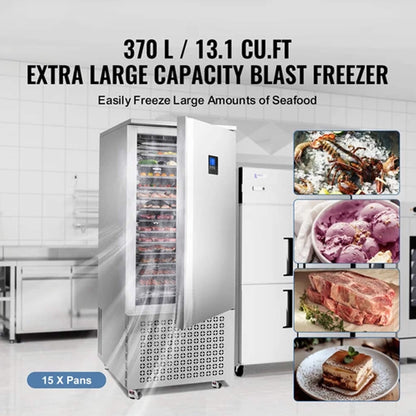 370L Commercial Freestanding Blast Freezer With 15 Trays For Chilling Seafood & Gelato