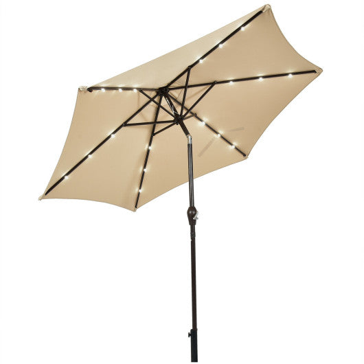 9 Feet Solar LED Lighted Patio Market Umbrella Tilt Adjustment Crank Lift - Beige