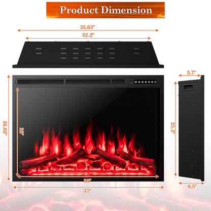 34"-37" Inch Electric Fireplace Recessed with Adjustable Flames