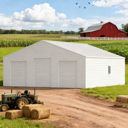 39' x 39' FT Extra-Large Heavy-Duty Galvanized Steel Barn Building Shed with 3 Rolling Garage Doors