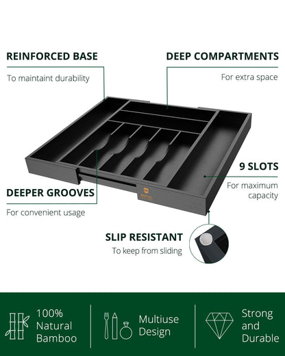 Silverware Drawer Organizer, Black (9 Slots)