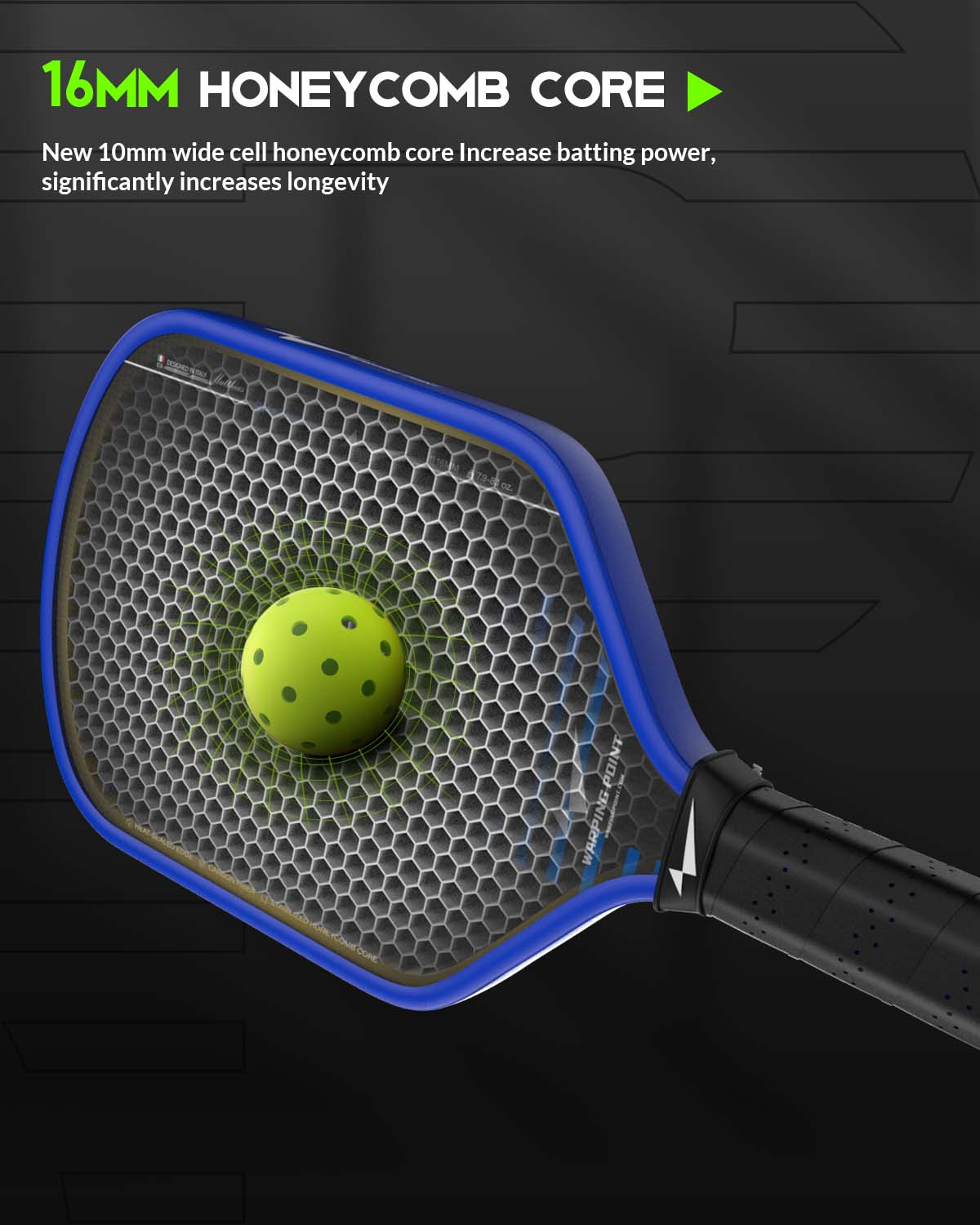 Warping Point Rhythm Pickleball Paddle 16mm in Red - Core, Maximum Spin & Control