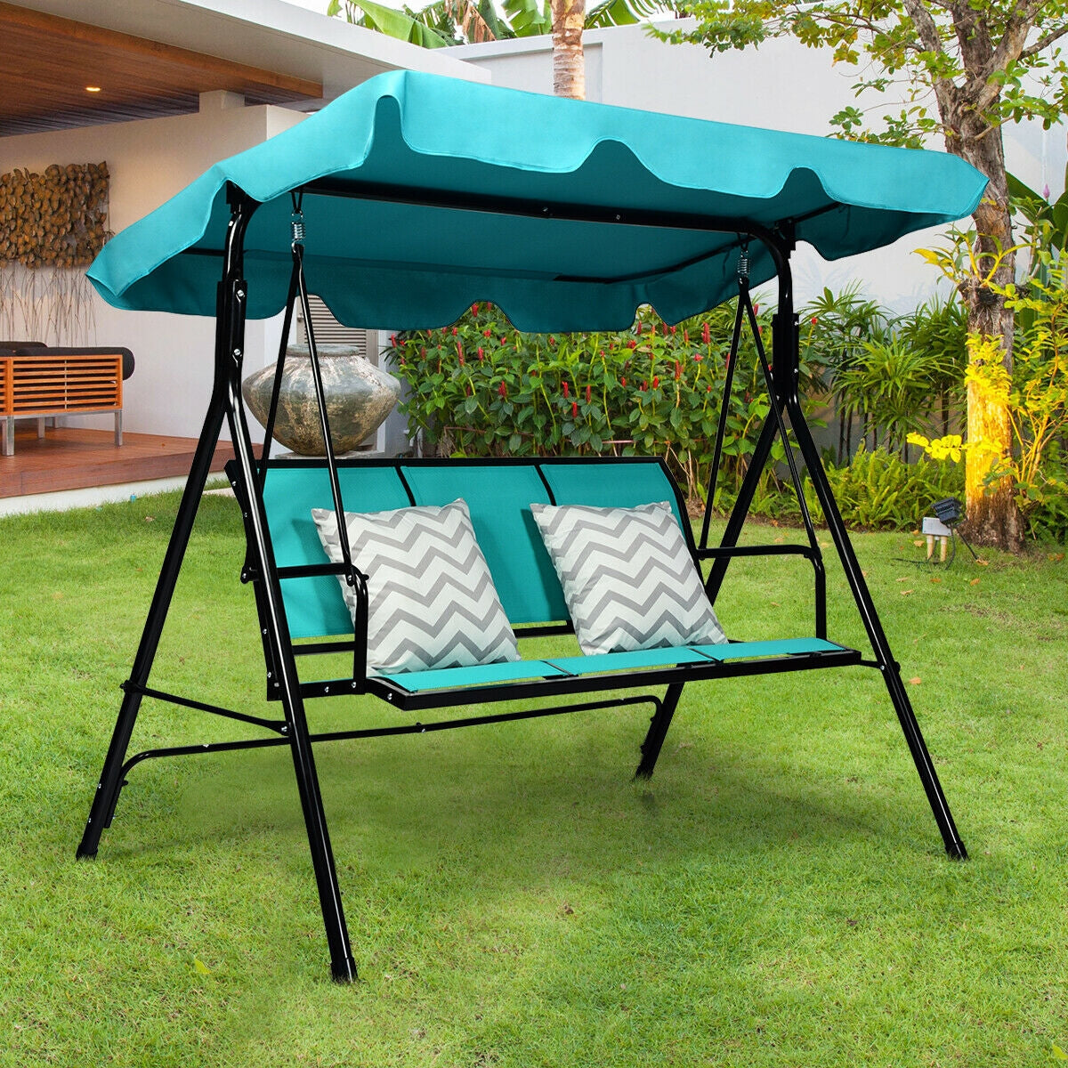 3 Person Patio Swing with Polyester Angle Adjustable Canopy