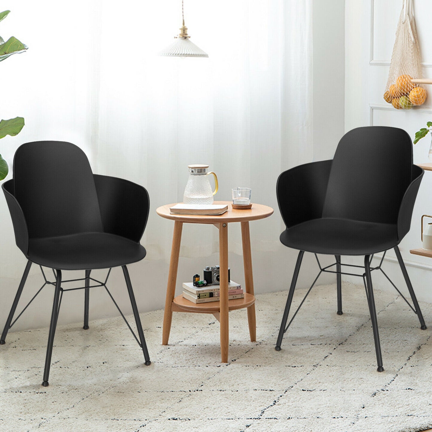 Set of 2 Metal Frame Modern Petal-Shape Plastic Dining Chairs