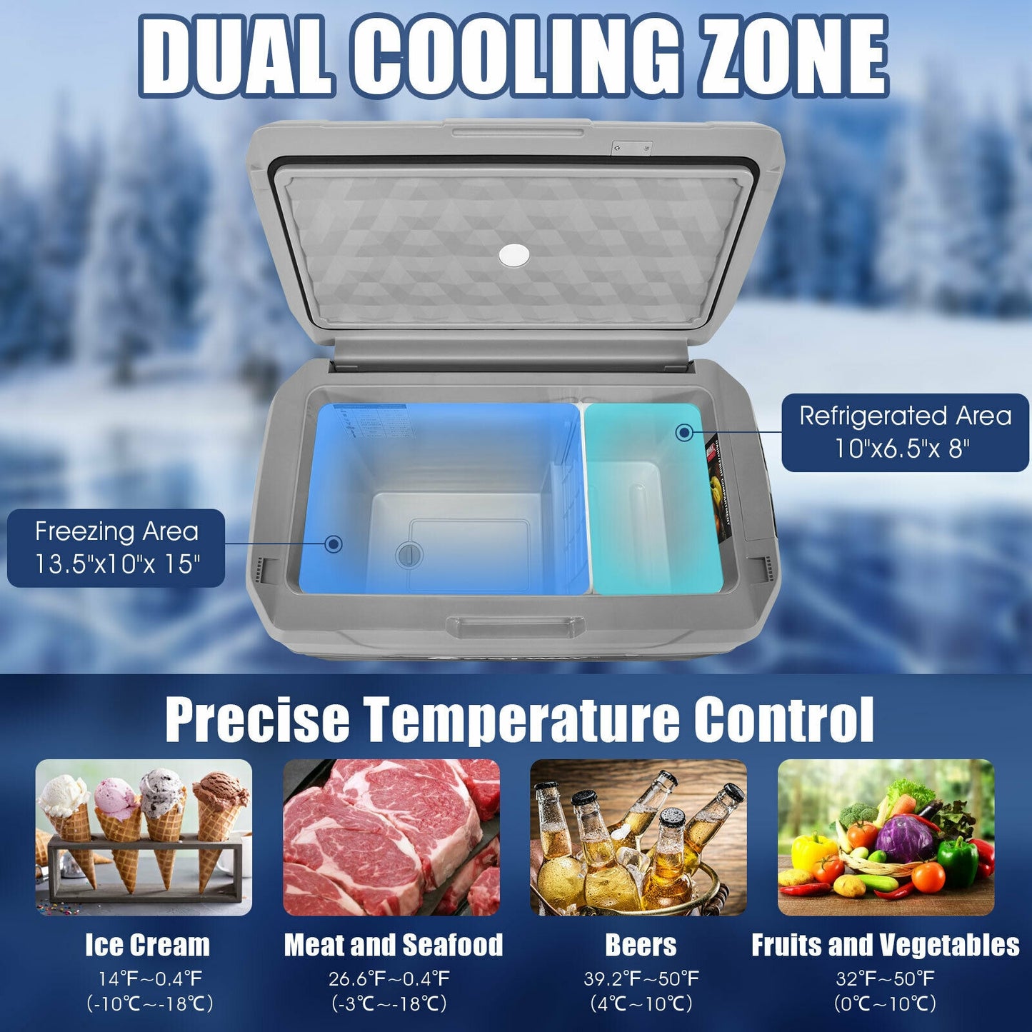 53 QT Portable Dual-Zone Car Refrigerator