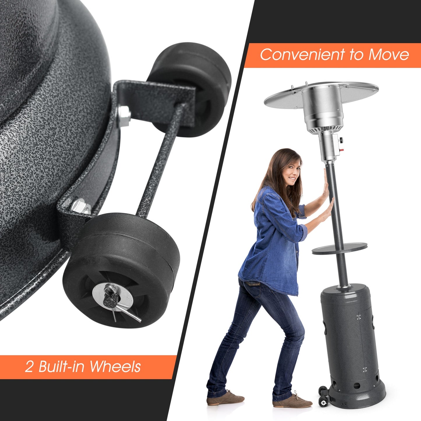 Outdoor Heater Propane Standing LP Gas Steel with Table & Wheels