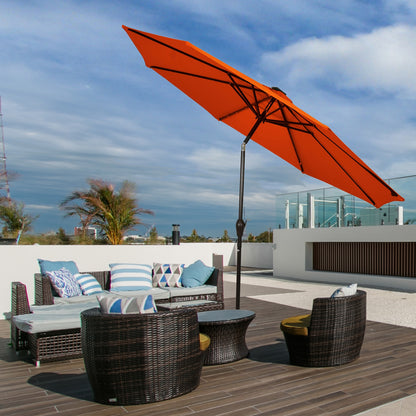 10' Solar LED Lighted Patio Market Umbrella Shade Tilt Adjustment Crank-Beige