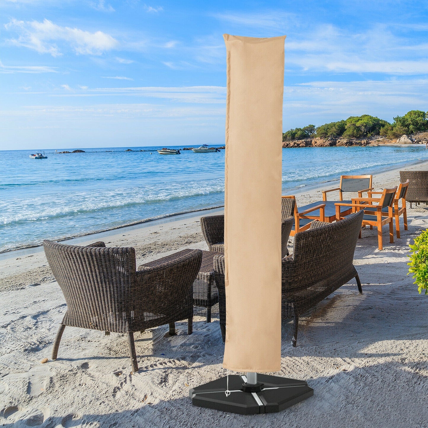 11 Feet Water-Proof Outdoor Parasol Cover Umbrella Cover with Fiberglass Rod