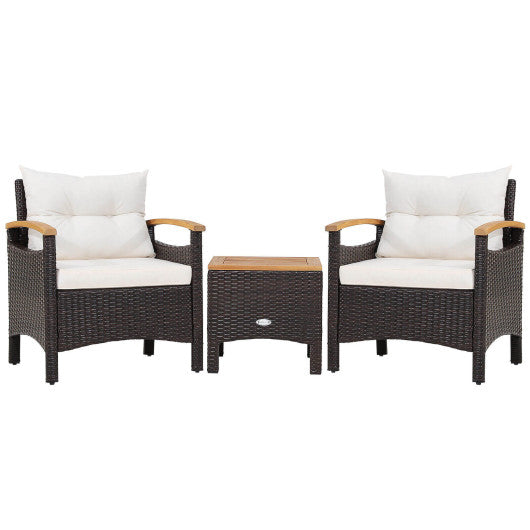 3 Pieces Patio Rattan Furniture Set with Removable Cushion - Off White