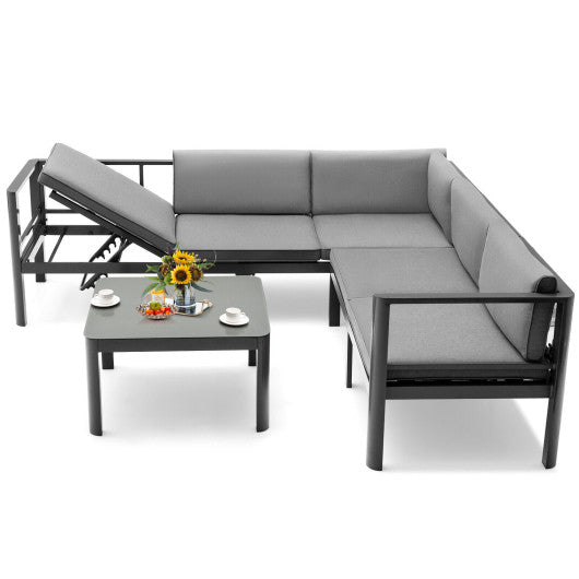 3 Pieces Aluminum Patio Furniture Set with 6-Level Adjustable Backrest - Gray