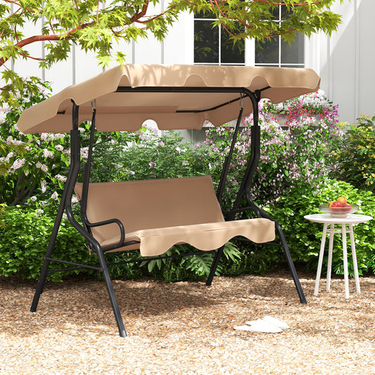 3 Seat Outdoor Patio Canopy Swing with Cushioned Steel Frame