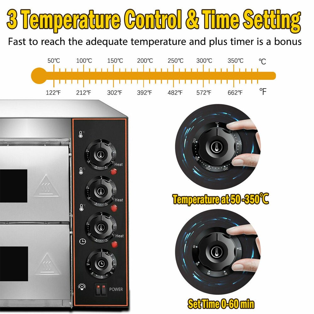 3KW Premium Electric Commercial Stainless Steel Double Deck Pizza Oven
