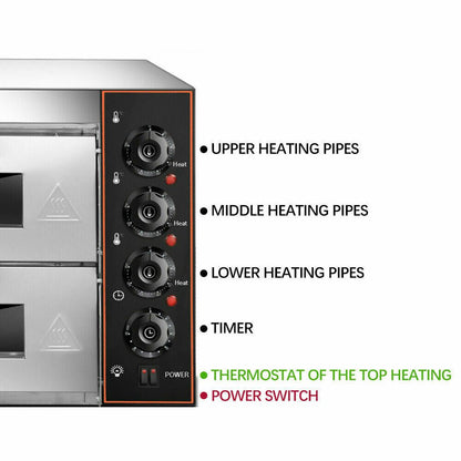 3KW Premium Electric Commercial Stainless Steel Double Deck Pizza Oven