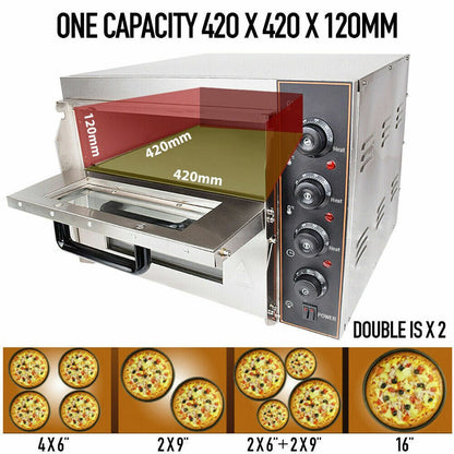3KW Premium Electric Commercial Stainless Steel Double Deck Pizza Oven