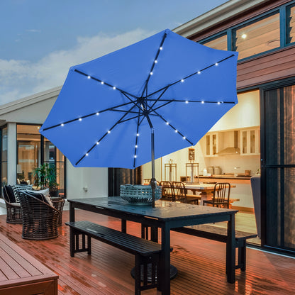 10' Solar LED Lighted Patio Market Umbrella Shade Tilt Adjustment Crank-Beige
