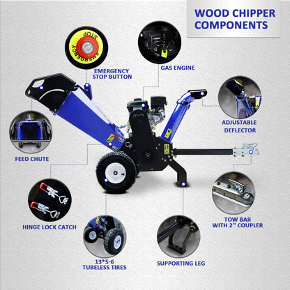 Heavy-Duty 4-Inch 208CC Gas Drum Wood Chipper Shredder with Tow Hitch