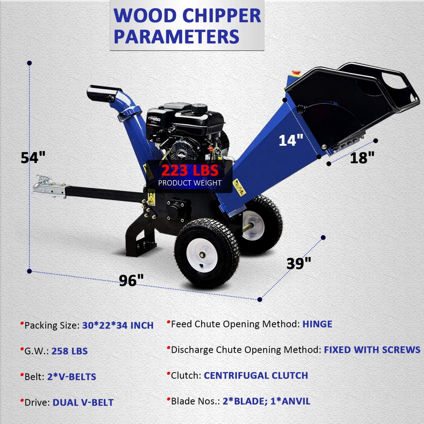 Heavy-Duty 4-Inch 208CC Gas Drum Wood Chipper Shredder with Tow Hitch