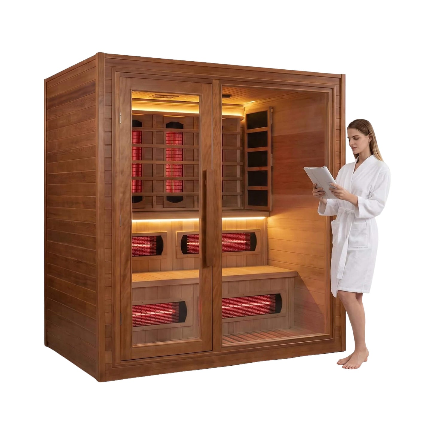 Rövia Elvaria 4-Person Indoor Canadian Red Cedar Infrared and Steam Sauna with 6KW Harvia Heater