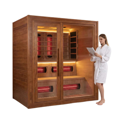 Rövia Elvaria 4-Person Indoor Canadian Red Cedar Infrared and Steam Sauna with 6KW Harvia Heater