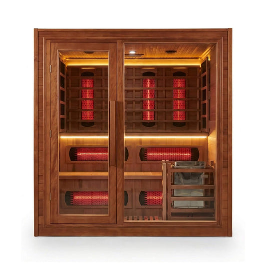 Rövia Elvaria 4-Person Indoor Canadian Red Cedar Infrared and Steam Sauna with 6KW Harvia Heater