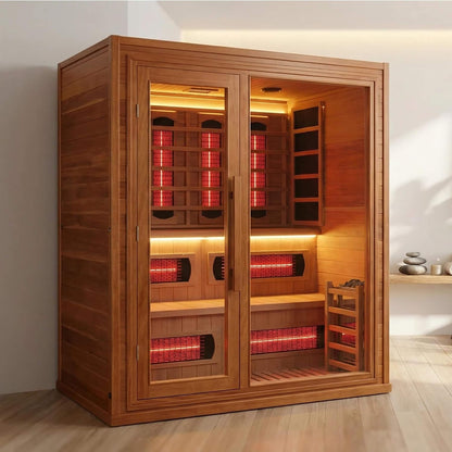 Rövia Elvaria 4-Person Indoor Canadian Red Cedar Infrared and Steam Sauna with 6KW Harvia Heater
