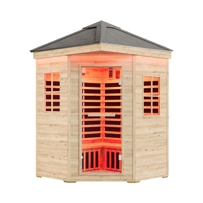 Thermora Monaco 4-Person Low EMF Spruce Wood Outdoor Infrared Sauna with Bluetooth Speakers and LED Lights