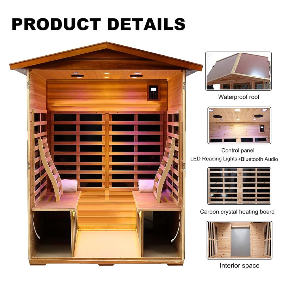 Thermora Premium 4-Person Luxury Low EMF Outdoor FAR Infrared Home Sauna with Bluetooth Audio 2050W