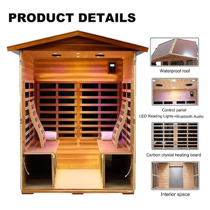 Thermora Premium 4-Person Luxury Low EMF Outdoor FAR Infrared Home Sauna with Bluetooth Audio 2050W