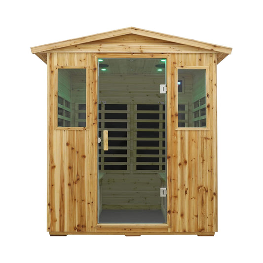 Thermora Deluxe 4-Person Outdoor Infrared Hemlock Sauna With Bluetooth Speakers & LED Lighting