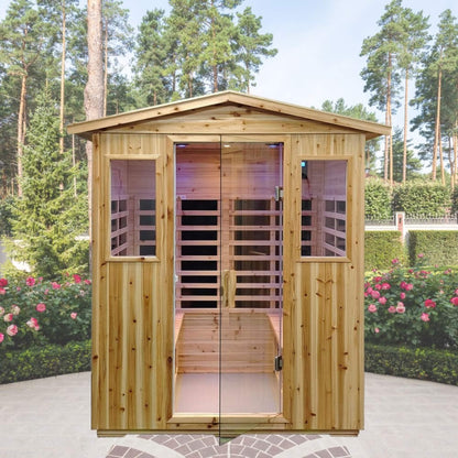 Thermora Deluxe 4-Person Outdoor Infrared Hemlock Sauna With Bluetooth Speakers & LED Lighting