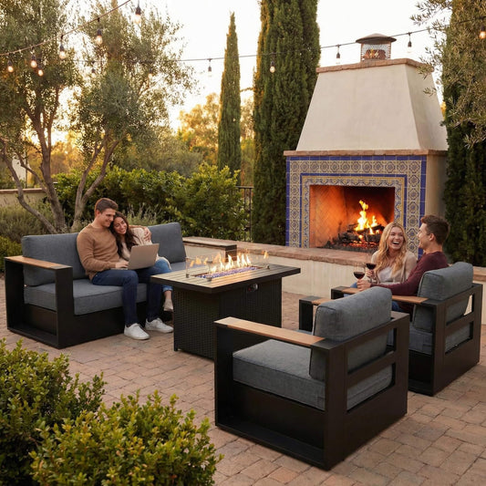4-Piece Aluminum Patio Furniture Set with 55K BTU Fire Pit Table