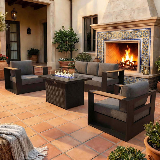 4-Piece Aluminum Patio Furniture Set with 55K BTU Fire Pit Table