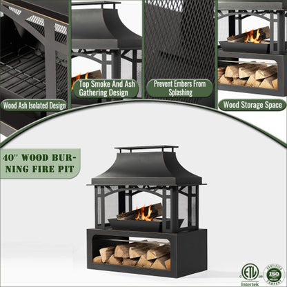 Alora 40-Inch Outdoor Steel Wood-Burning Backyard Fireplace Fire Pit