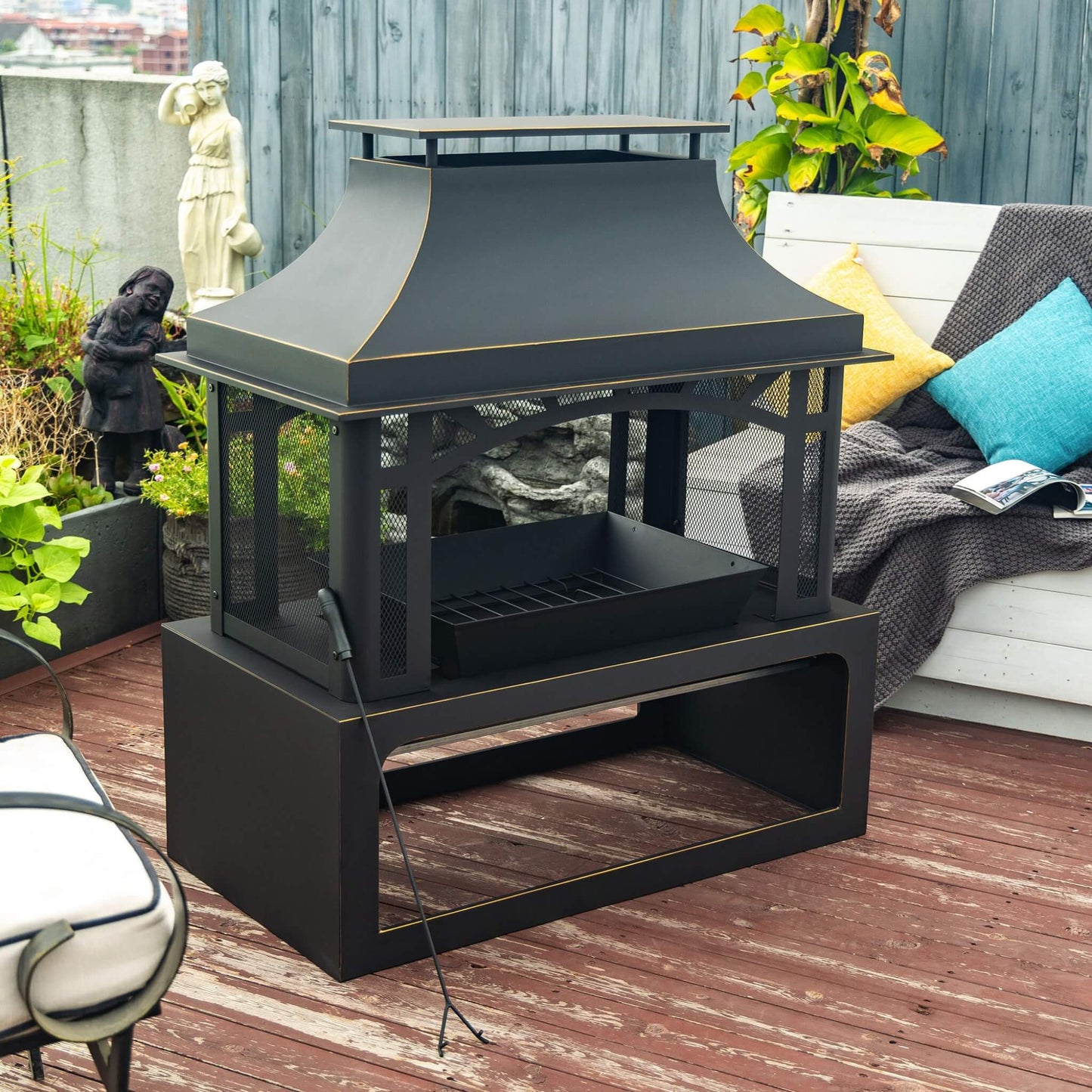 Alora 40-Inch Outdoor Steel Wood-Burning Backyard Fireplace Fire Pit