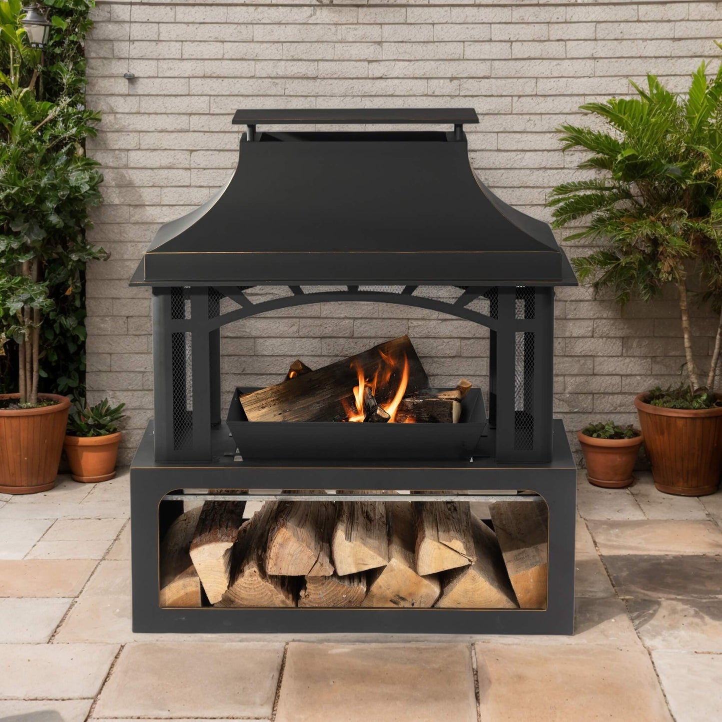 Alora 40-Inch Outdoor Steel Wood-Burning Backyard Fireplace Fire Pit
