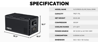 ICECO 12V Heavy Duty Freezer 75 LT