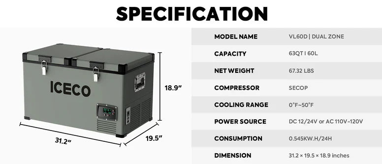 ICECO Dual Zone Metal Freezer with Cover 60LT