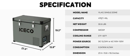 ICECO Portable Freezer Single Zone 45 LT