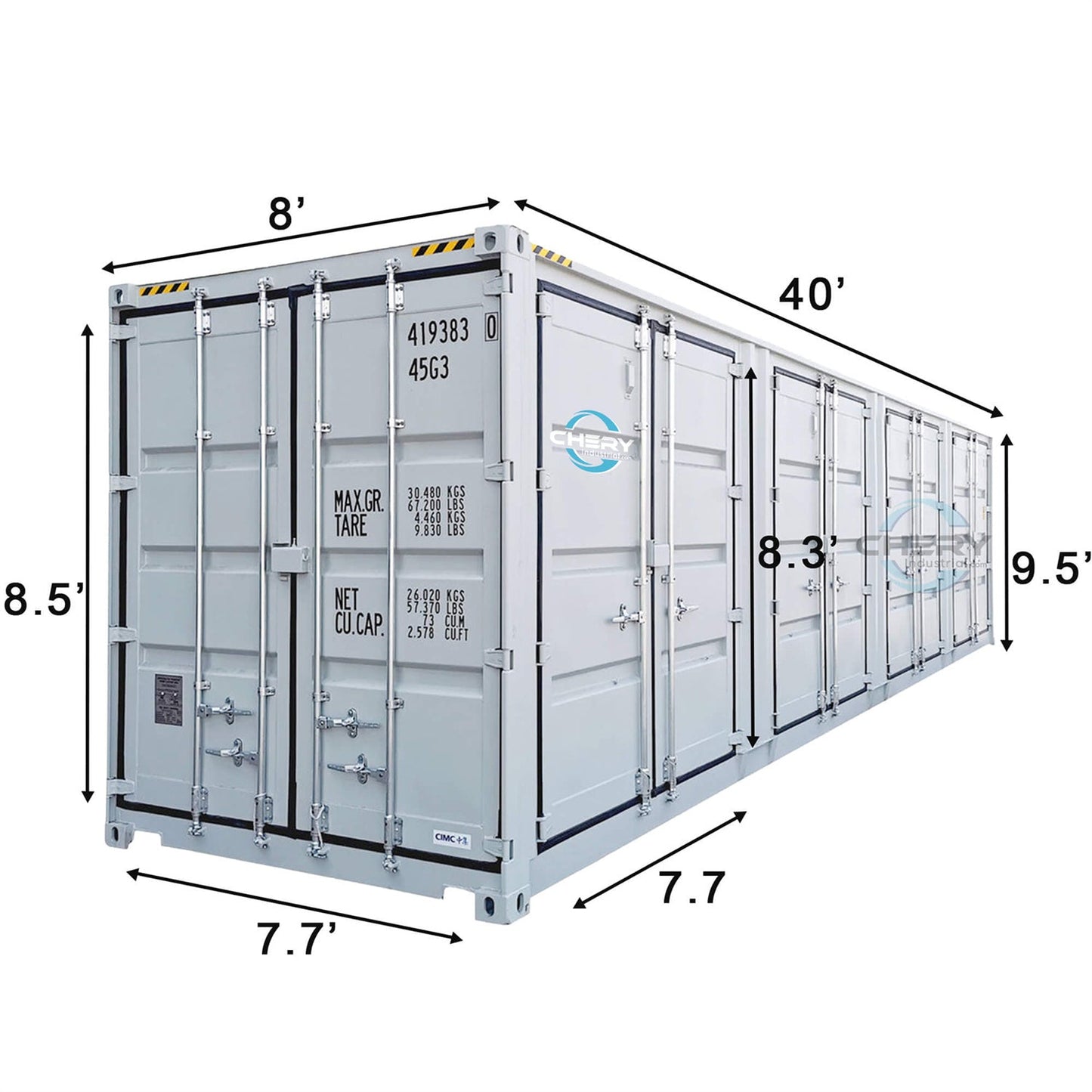 40FT High Cube Container with 4 Side Doors, with Logo
